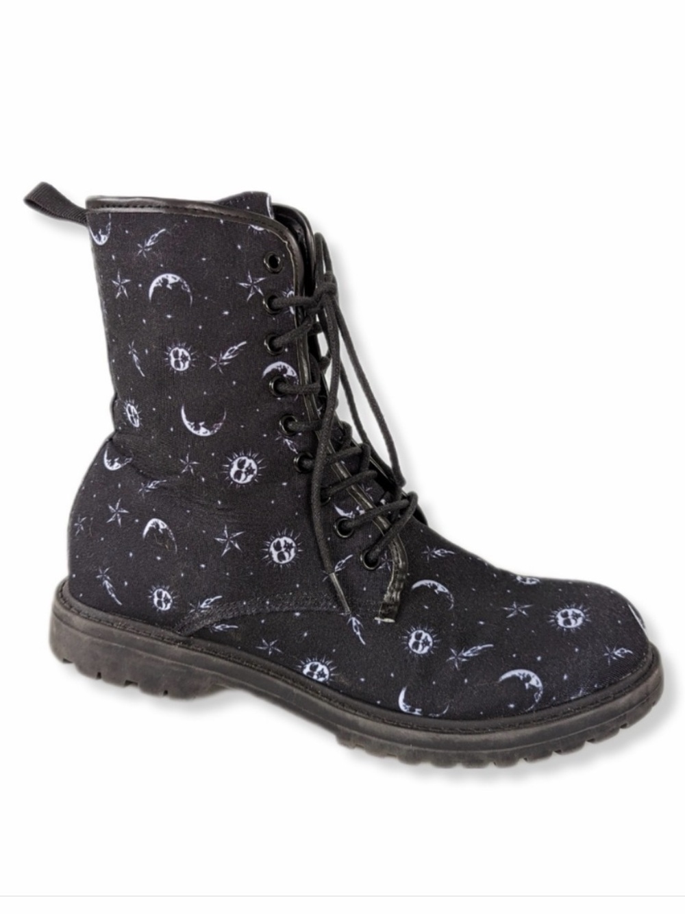 N.Y.L.A. Black Lace-Up Celestial Print Combat Boots